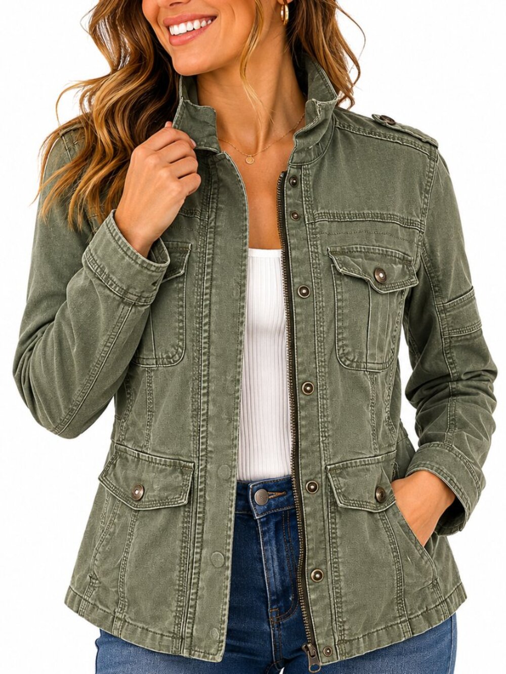 KENSIE Olive Green Military Utility Jacket EUC